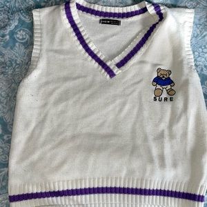 White & Purple Sweater Vest Knitted Bear